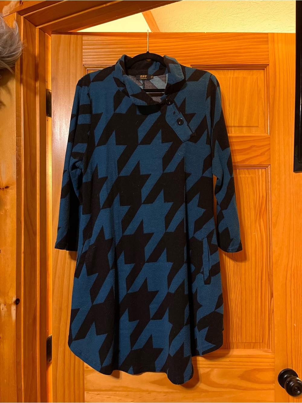 Blue & Black Houndstooth Long-Sleeve Dress MC